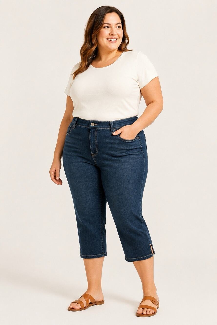 St. John’s Bay Capri Jeans Women’s 18W Dark Wash Denim Side Slit
